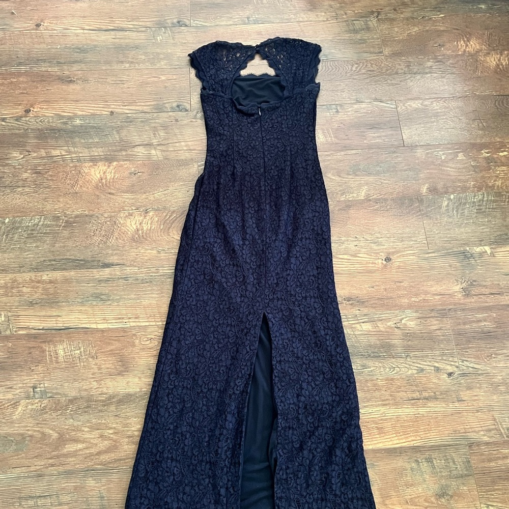 Adrianna Papell Elegant Navy Lace Gown - Picture 3 of 3